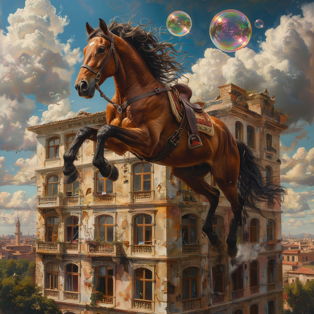 Кони с крыши пятиэтажного дома