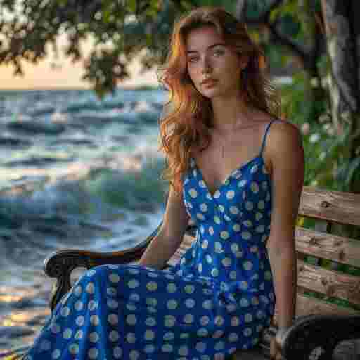 Синее платье в горошек