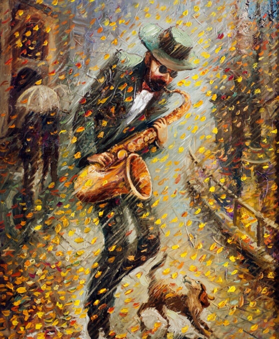 Играет саксафон